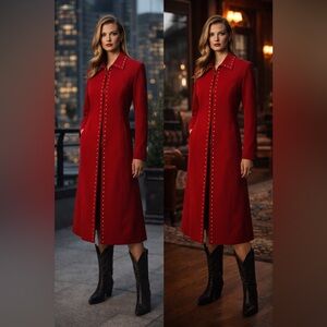 Plaza South Woman Vintage Red Studded Long Coat Dress Western Style 16W